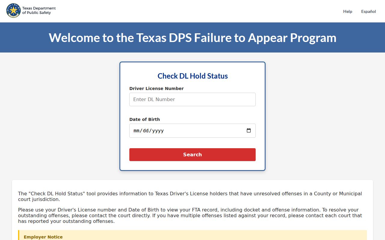 Jim Wells County traffic warrant context, empty Texas Omni FTA license-hold lookup