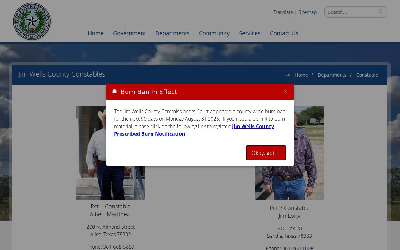 Jim Wells County arrest warrant service context from the constable directory