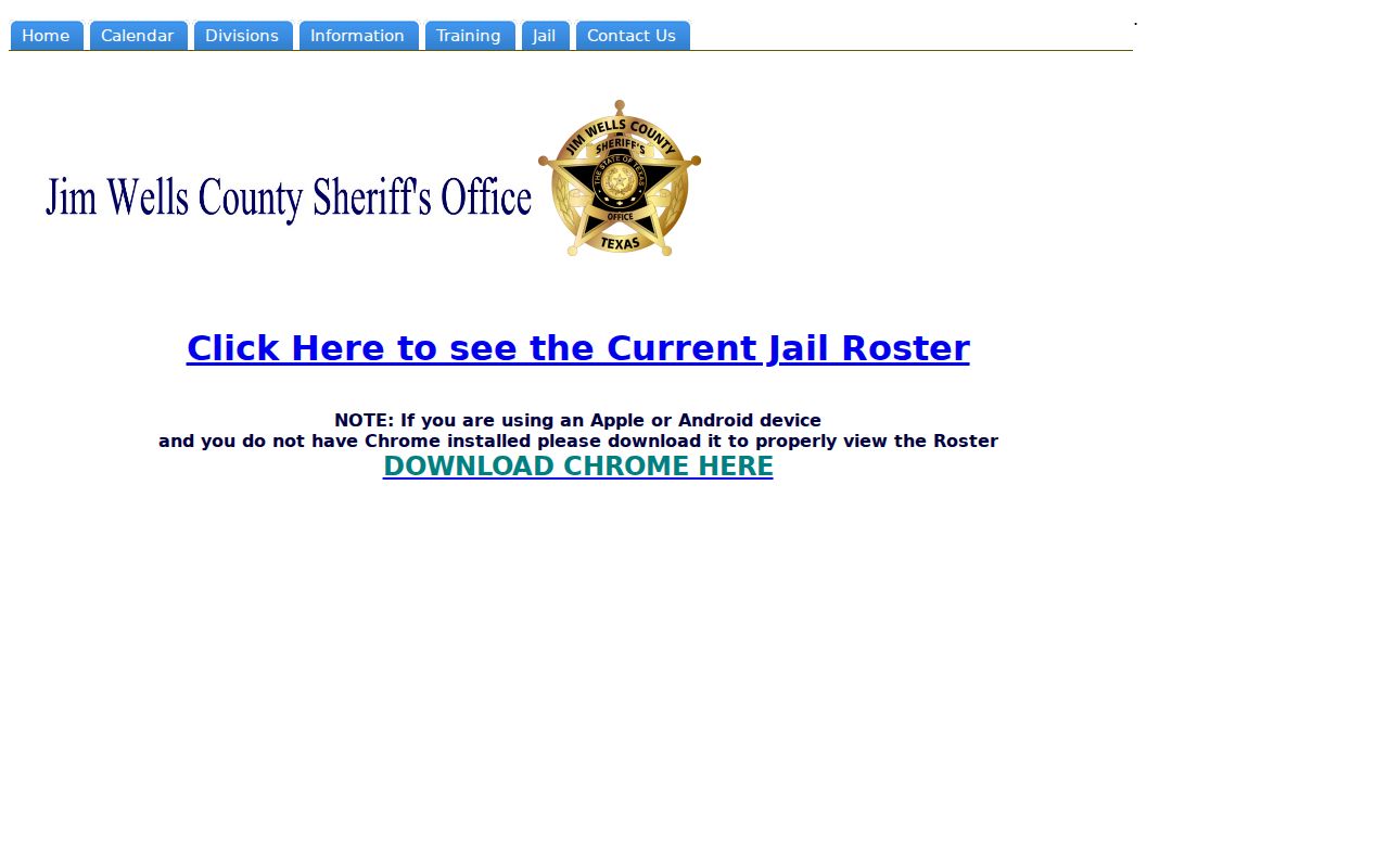 Jim Wells County active warrant status context, official jail roster navigation