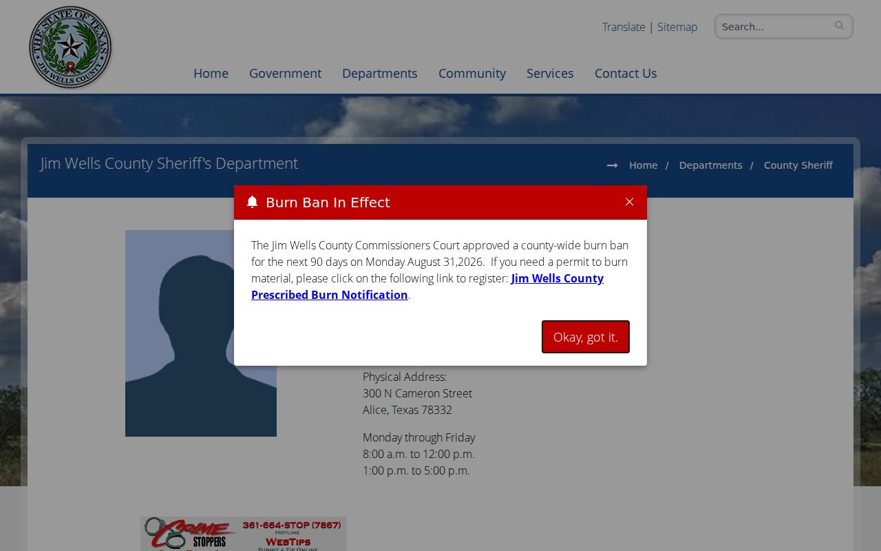Jim Wells County warrant records sheriff office contact and service route